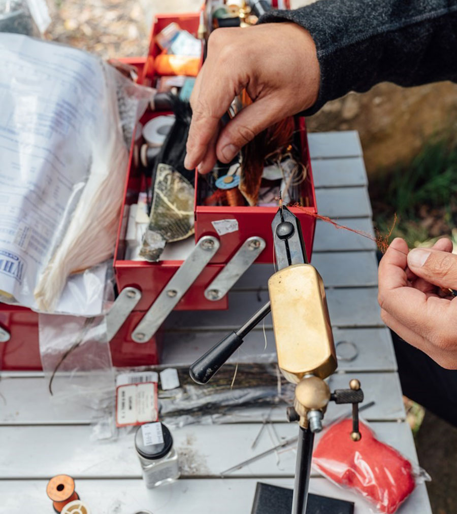 Fly tying in Tasmania Central Highland lakes