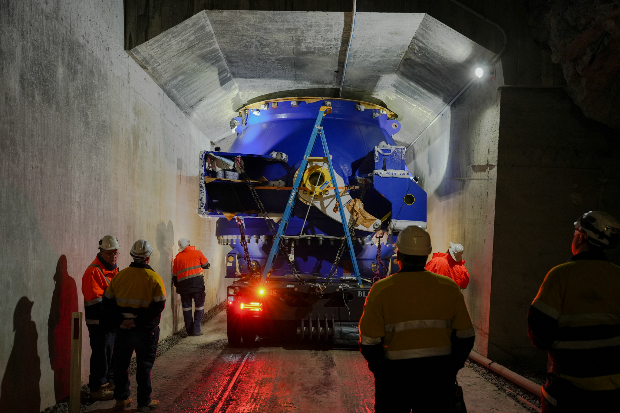a main inlet valve being transported down a tunnel
