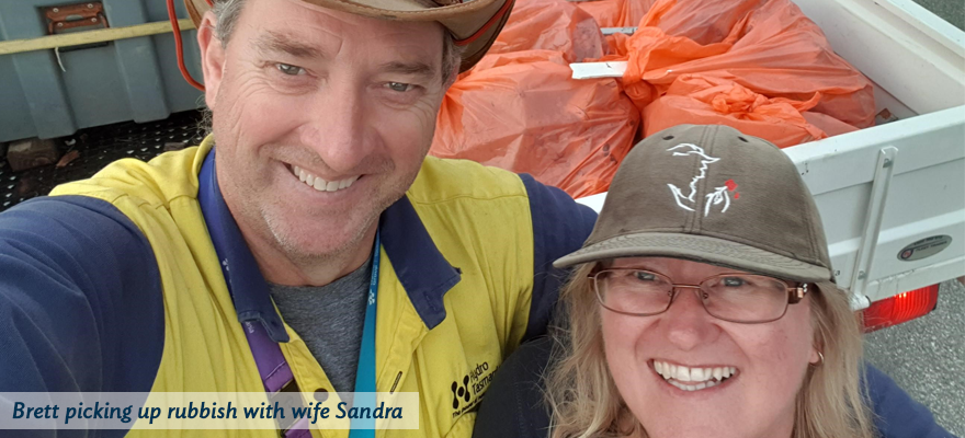 Brett and Sandra picked up rubbish along the roadside at Strathgordon