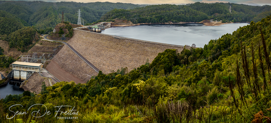 Front aerial photograph of Reece Dam from Sean De Freitas