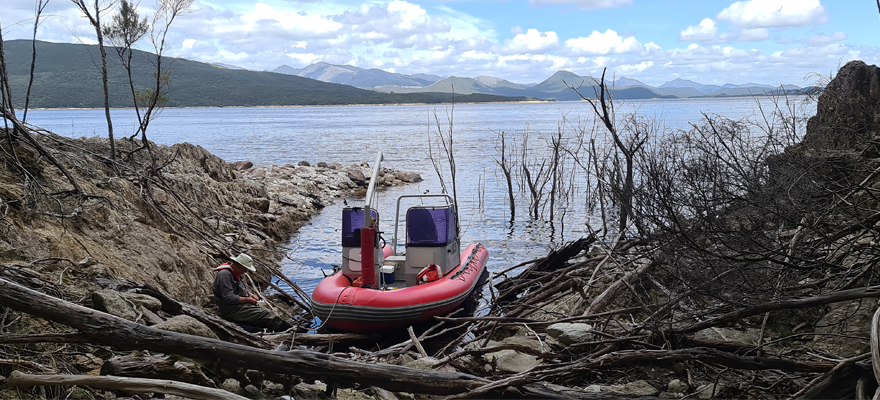 The survey boat at Lake Burbury used during the recent survey work.