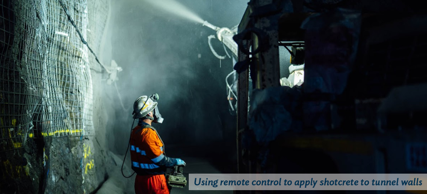 Shotcreting happening in the tunnel