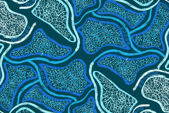 Palawa design featuring pale blue and dark blue lines