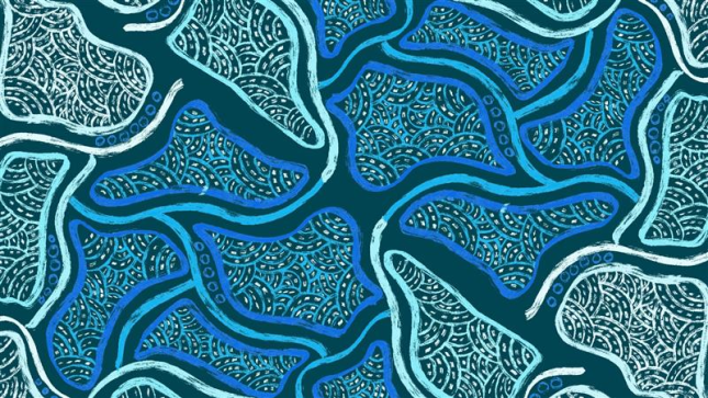 Palawa design featuring pale blue and dark blue lines