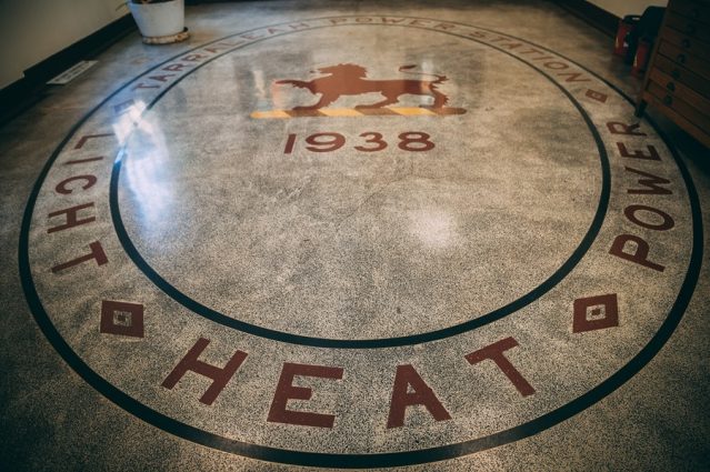 Image of the decorative floor in Tarraleah power station showing the year 1938