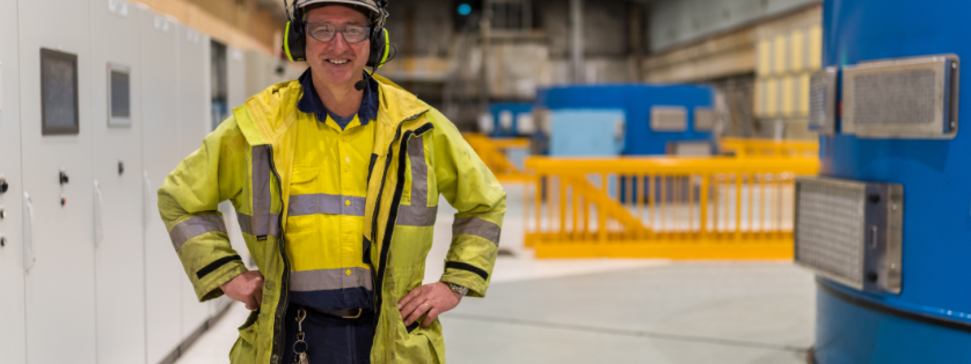 this is a power station with a man standing there