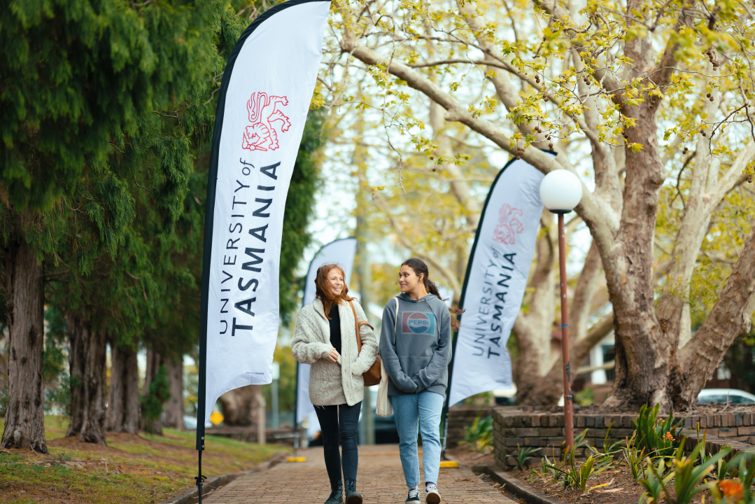 University of Tasmania students walking through campus